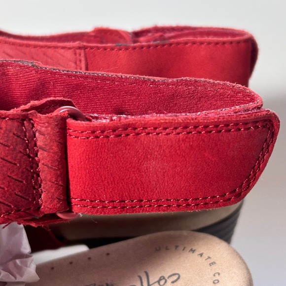 Clarks Red Suede Woven Slingback Wedge Sandals Women's 10 Comfort Shoes - Picture 5 of 14